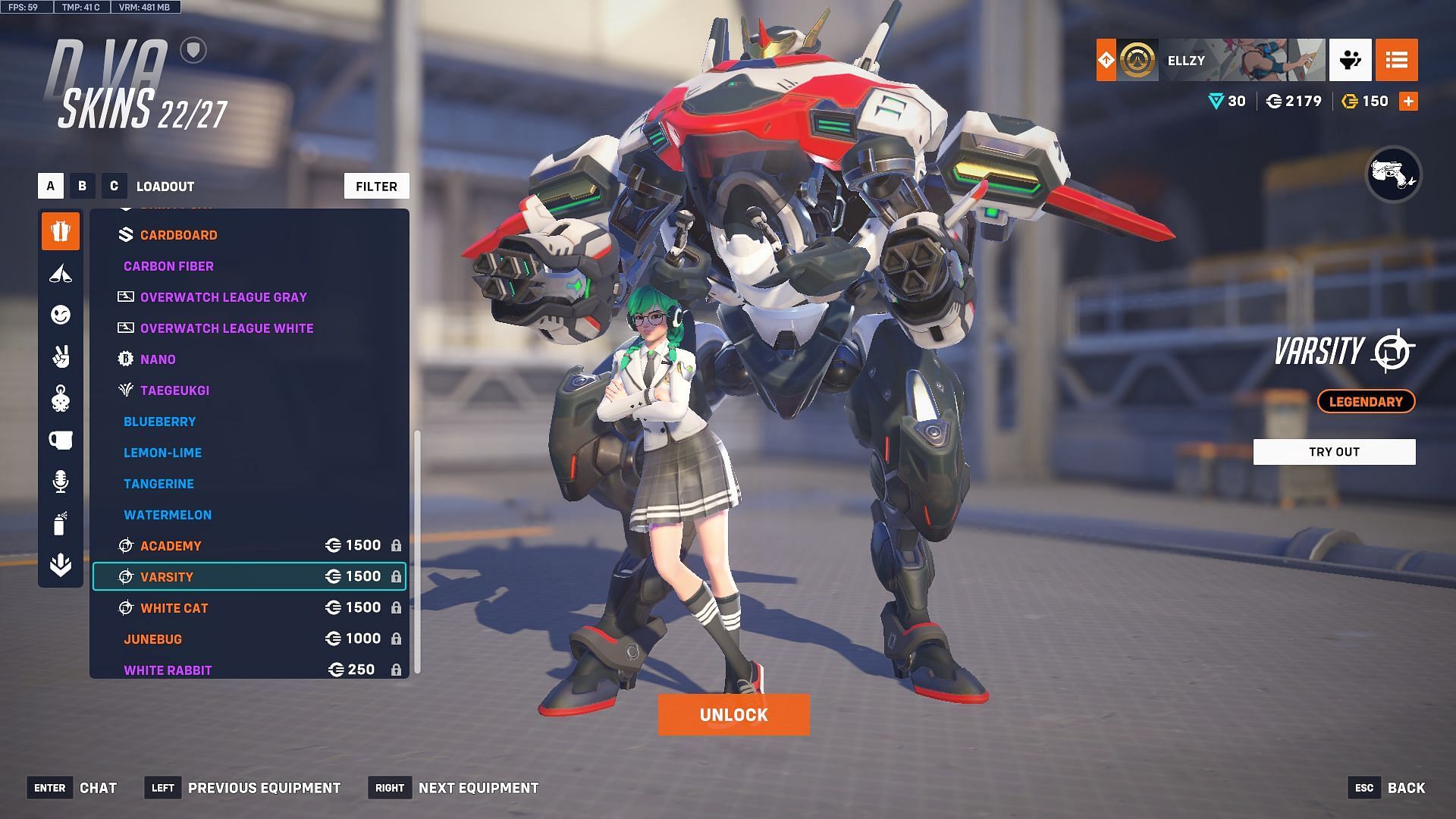 Varsity D.Va skin (Image via Sportskeeda Gaming | Blizzard Entertainment)